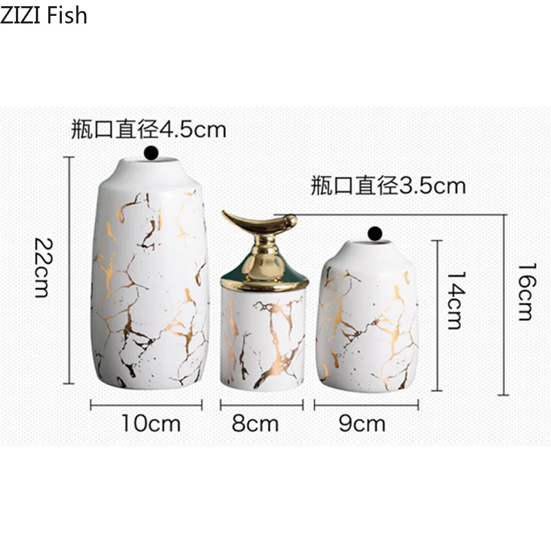 Скандинавская керамическая ваза черная Золотая мраморная текстура вазы для