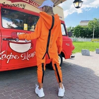 high quality 2021 spring fashion womens loose sports 2 two piece set sexy zipper letter hooded sweater and pants casual set
