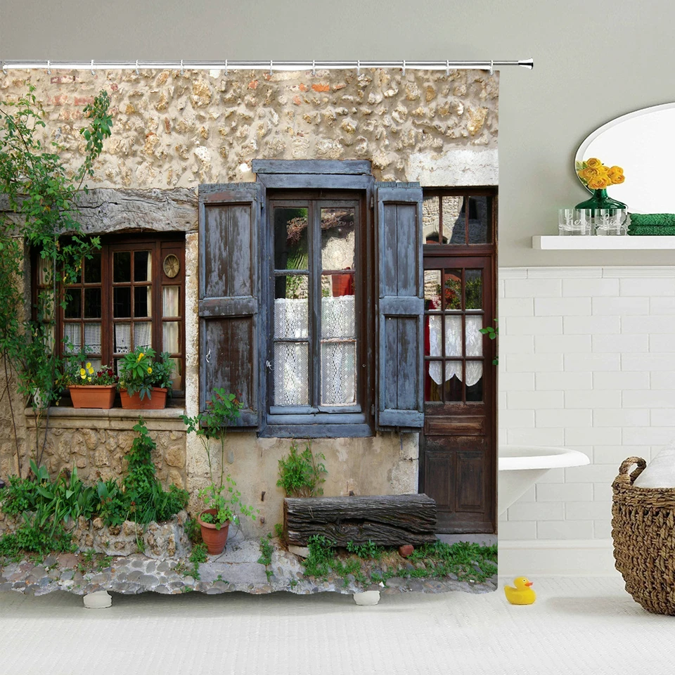 

Old Magic Film Wall Wood Shower Curtains Bathroom Curtain Waterproof With Hooks Polyester Cloth 180*180cm Decor Bath Screens