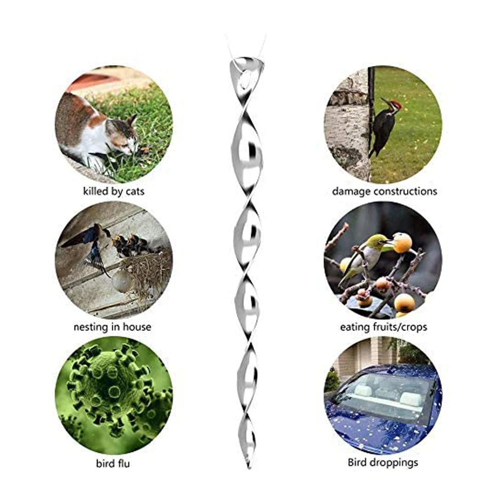 

10PCS Bird Repellent Reflective Bird Scare Rods Wind-Rotating Spiral Outdoor Silver Rods Protection Agricultural Gardening tools