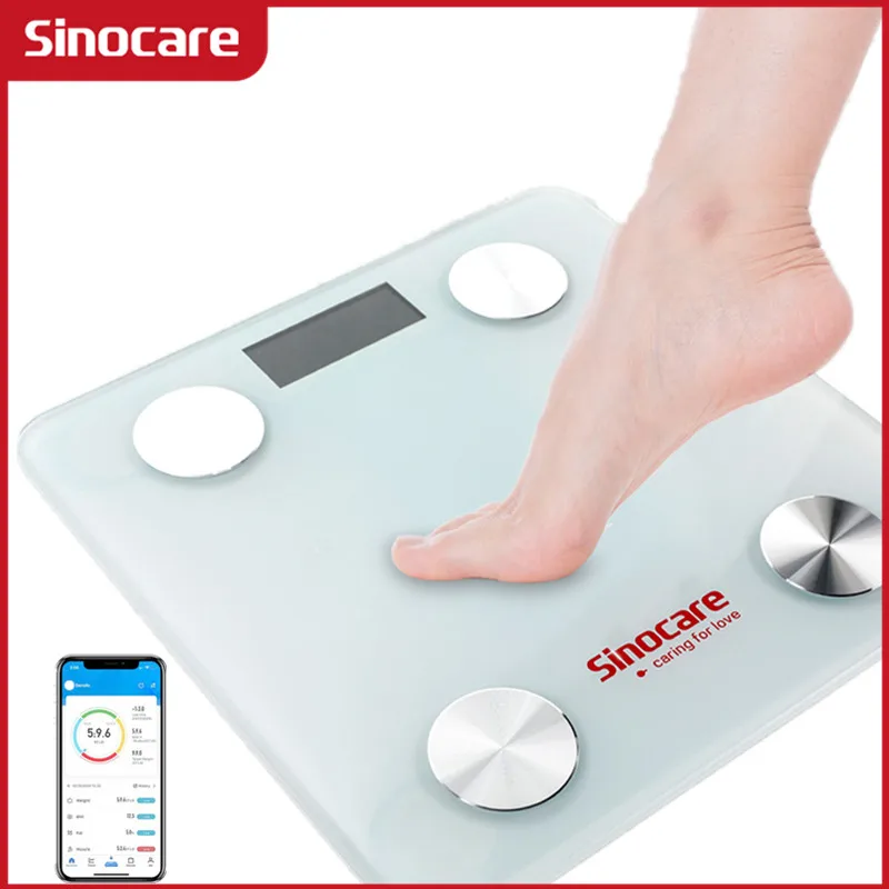 Sinocare Body Fat Scale Bluetooth floor Body Fat Monitor  Body Fat Water Muscle Mass BMI Health LED Display Bathroom
