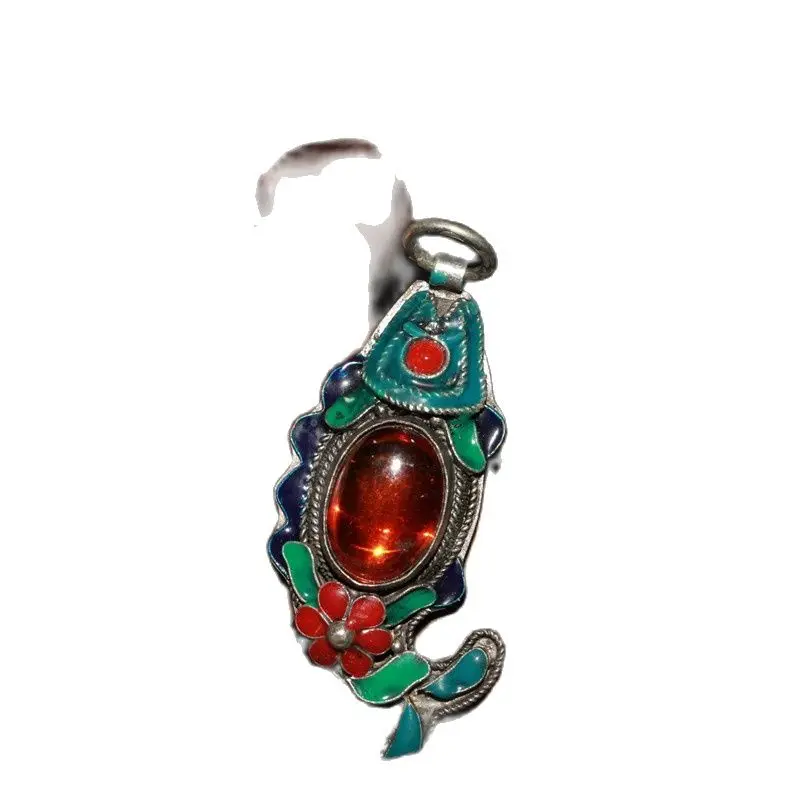 

Китайская старая Подвеска из старого тибетского серебра перегородчатого цвета с инкрустированным зеленым нефритом