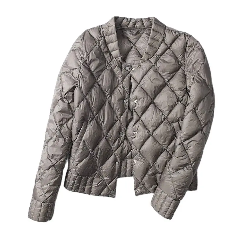 

FAKUNTN New 2021 Autumn Winter White Down Jacket Women Short Parkas Diamond Ultra Light Coat Female Plus Size Underwear