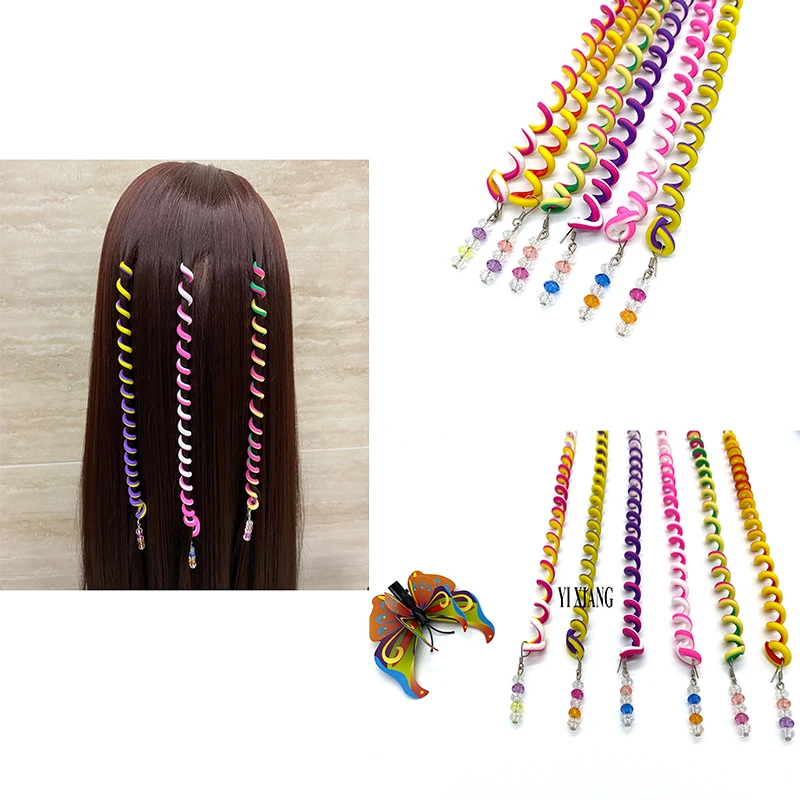 

6PCS Beach Series Clay With Crystal Hair Curling Tool For Girl Twist Braid Girl's Colorful Braid Hair Ornament Given As A Gift