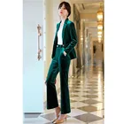 2 шт., бархатные деловые брючные костюмы с вырезом на шее