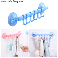 silicone world suction cup 6 hooks adjustable towel hanger rack hanging holders lock type bathroom kitchen hook organizer