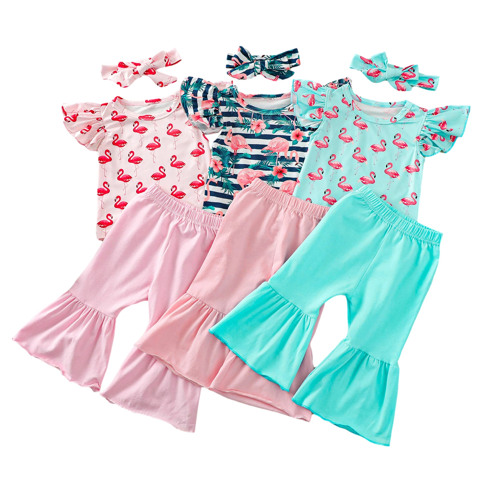 Комплект из 3 предметов для маленьких девочек топ с рукавами летучими буквами и