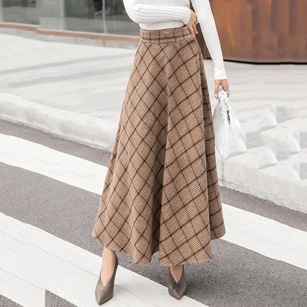 Зимние Женские Британские ретро юбки цвета хаки элегантные офисные женские