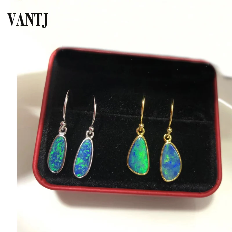 VANTJ Natural Ethiopian Opal Earrings With Irregular Gemstone Lovely Earring 925 Sterling Silver for Women Girls Party With Box