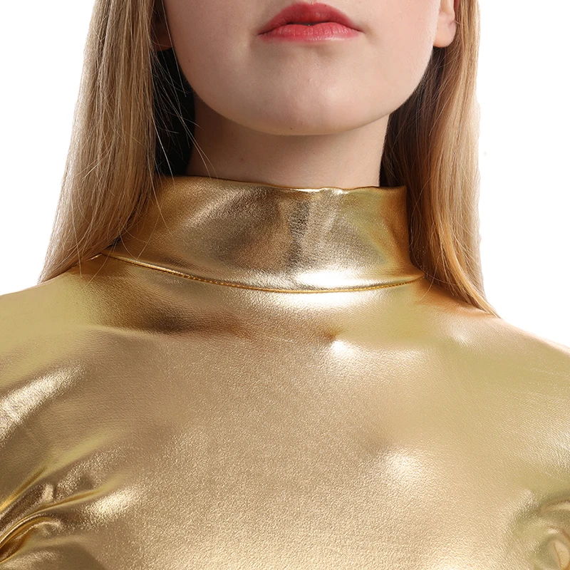 Кроп Топ женский с длинным рукавом жидкий металлический голографическая