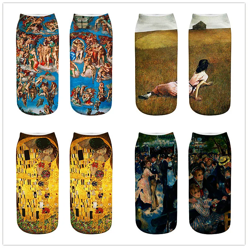 Носки женские с 3D-принтом дышащие низкие до щиколотки рисунком подсолнуха звезд