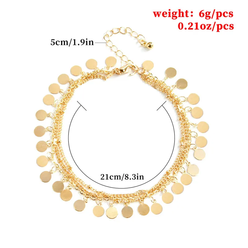 

1pcs Multilayer Round Sequins Tassel Anklets For Women Gold Silver Color Chain Anklet Summer Fashion Jewelry Gifts