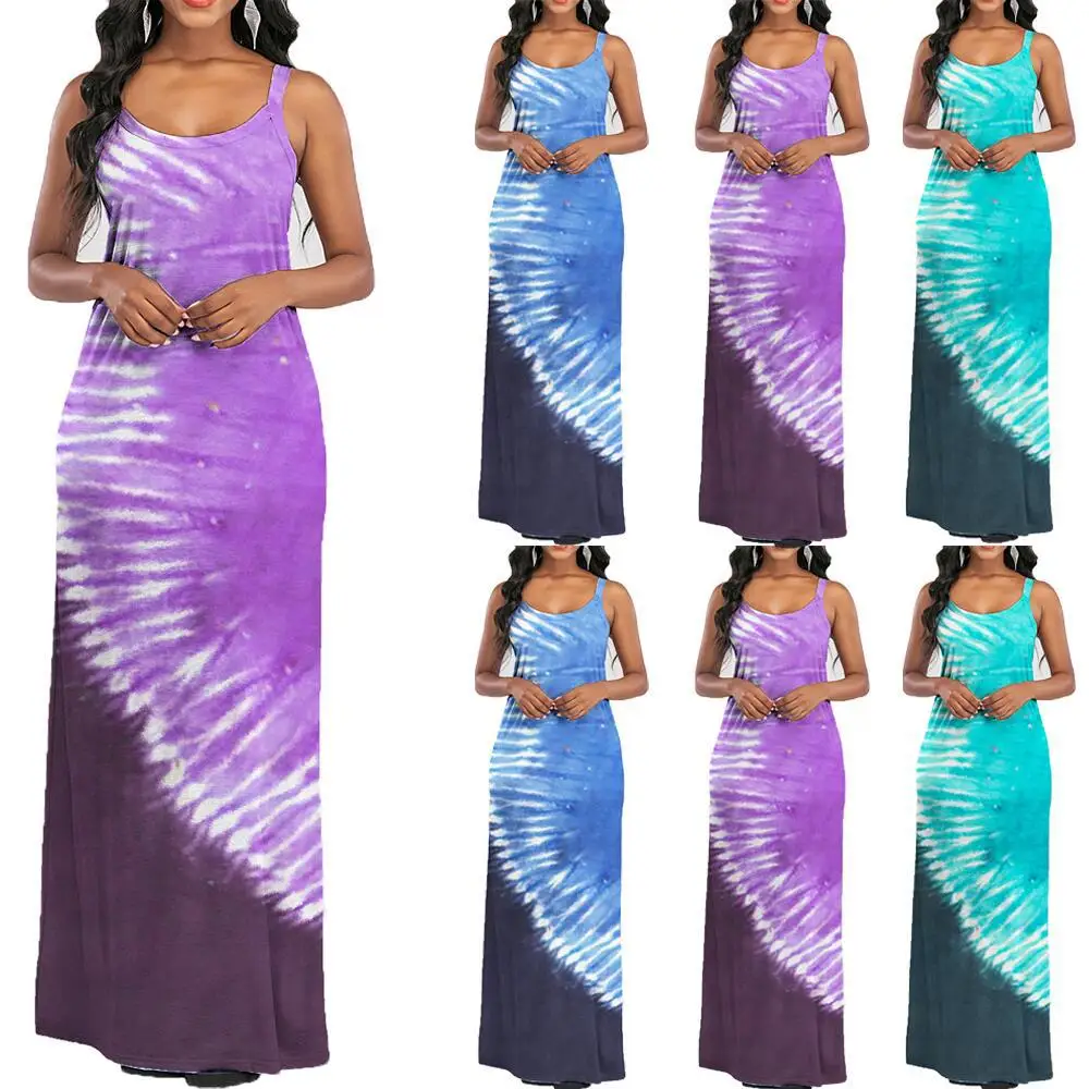 Длинное Платье женское повседневное с квадратным воротником без рукавов принтом