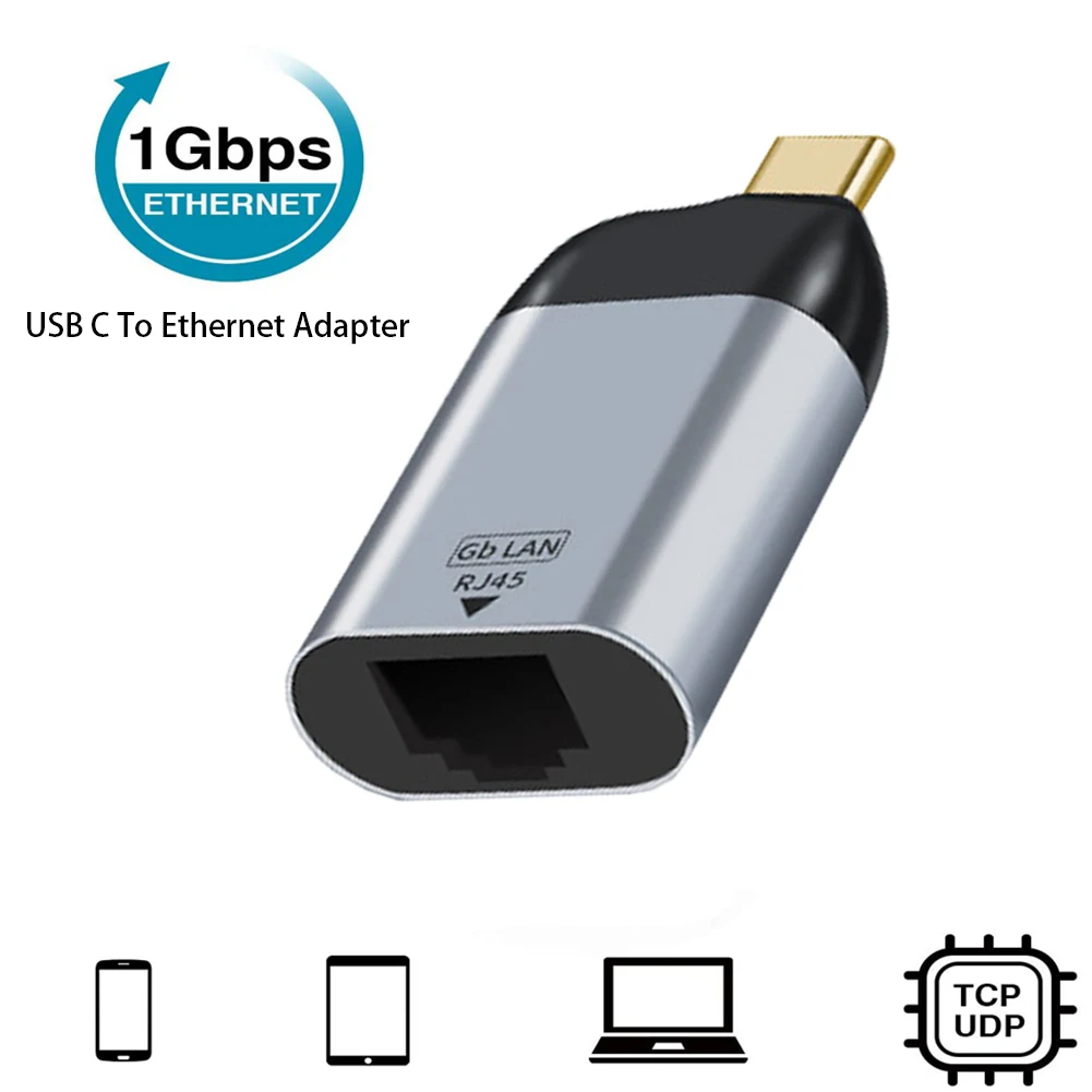 

Games Computers Network Hub USB C To Ethernet Adapter 1-Gigabit Grey Accessories Portable Plug And Play Type-c For Thunderbolt 3