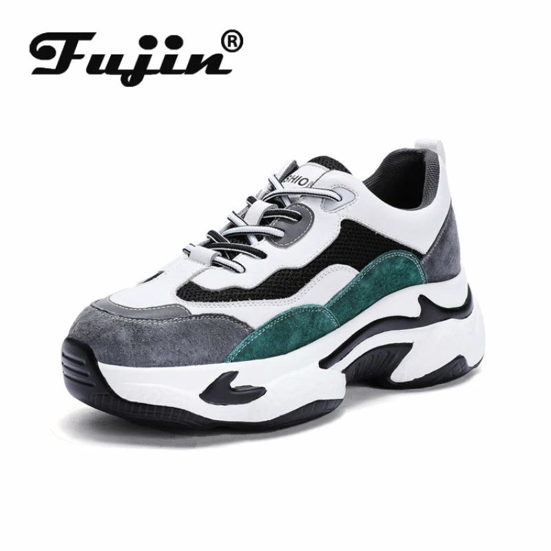 

Fujin 2021 Genuine Leather Women Sneakers High Platform Shoes Chunky Breathable Leather Comfortable Walking Feeling Donot Sweat