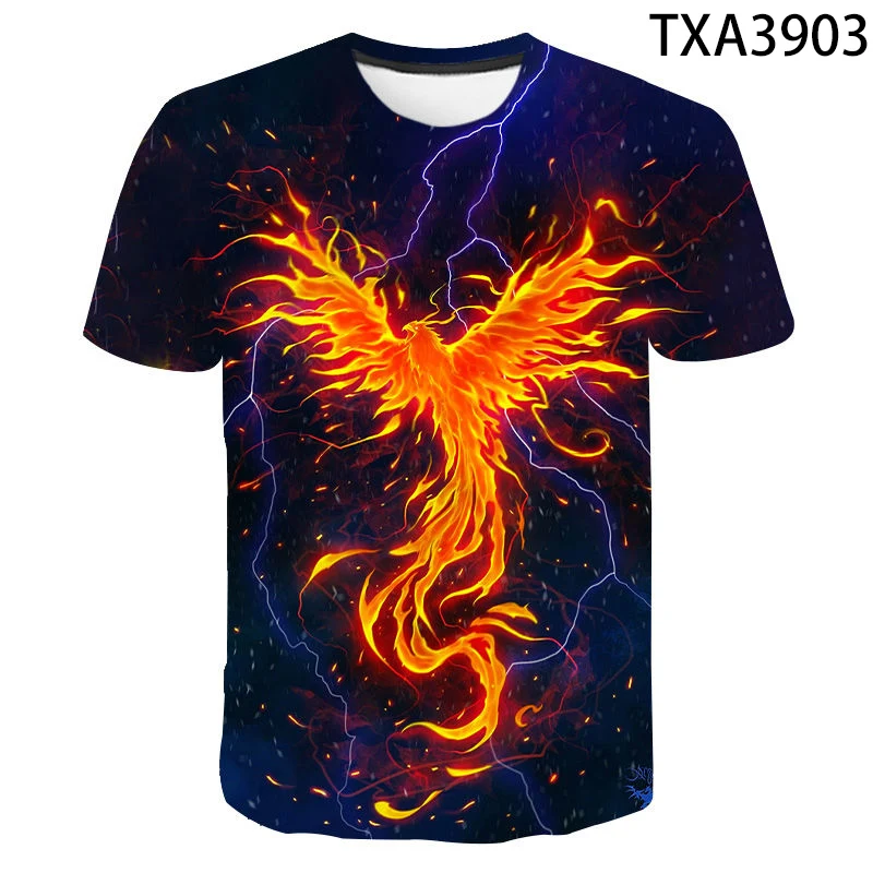 Новые летние футболки с 3D-принтом птицы Феникса повседневные мужские женские