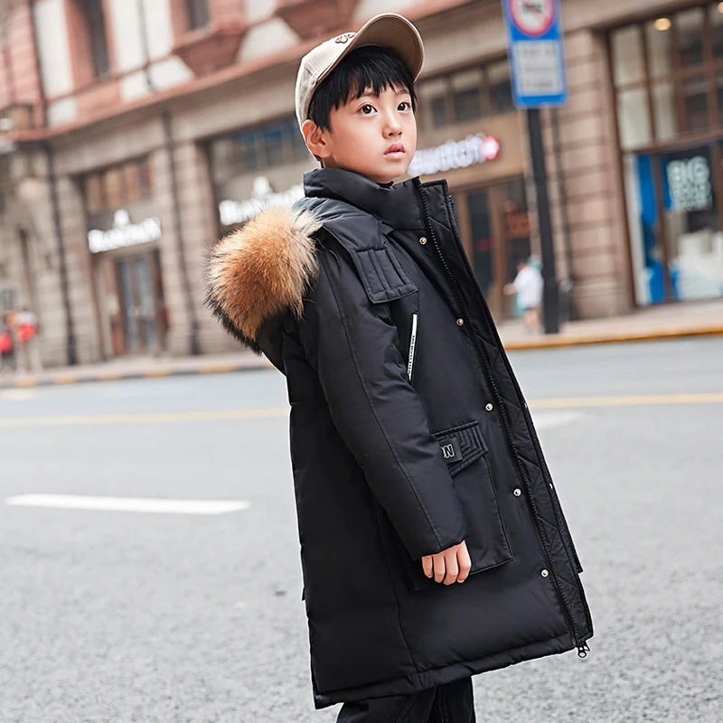 2019 г. Теплые детские пуховики Длинная модель утепленная верхняя одежда на утином