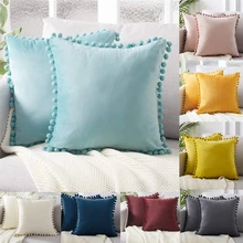 Soft Velvet Cushion Cover Decor Throw Pillow Case Solid Color Luxury Home Decor Living Room Sofa Seat Ball Tassel shaggy pillow (3)