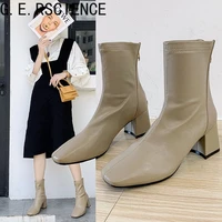 2021 new womens shoes thick heel short tube fashion boots fashion leather high heel knight boots