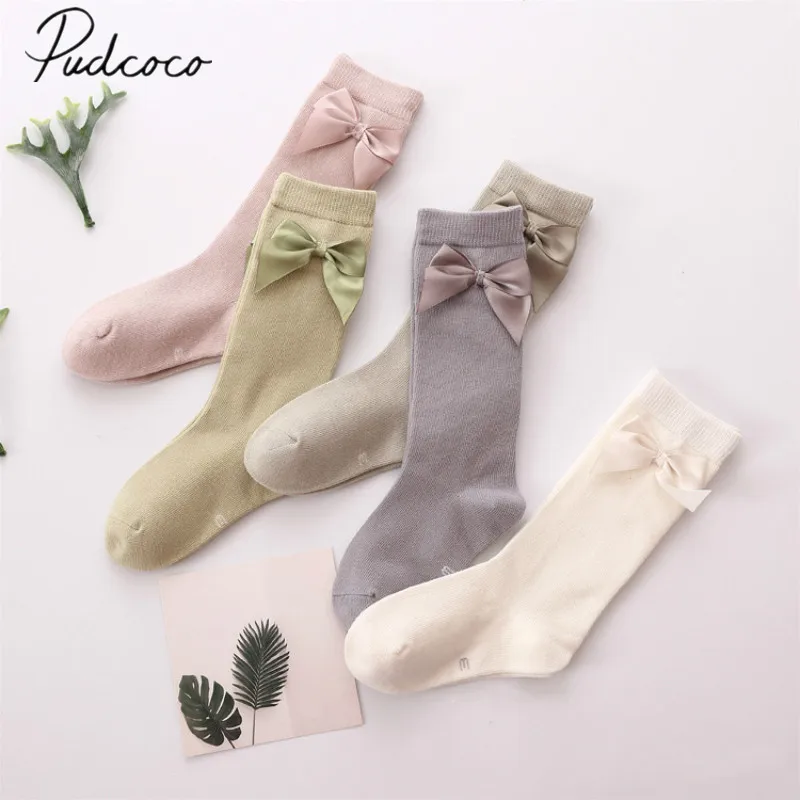 Стильные носки с бантом для девочек весна осень до середины икры удобные