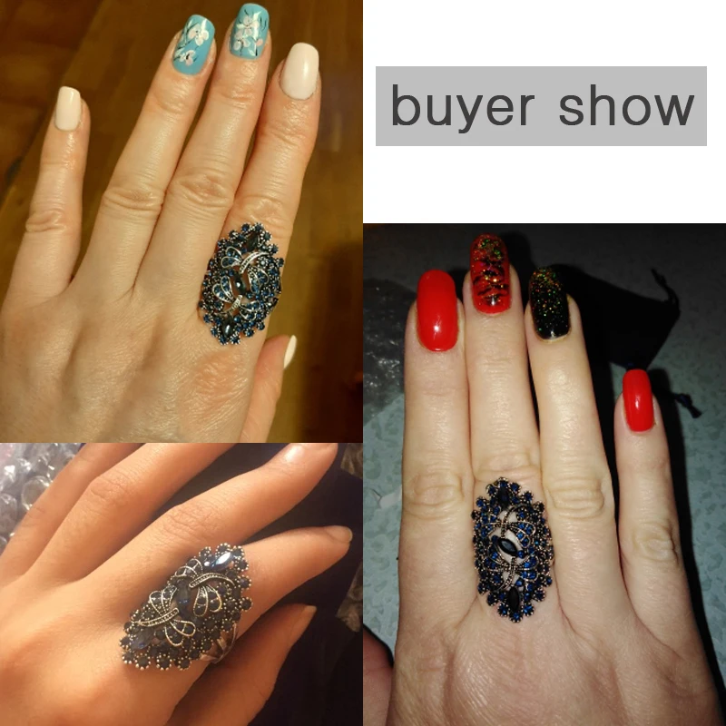 SINLEERY винтажные большие полые синие кольца Женское кольцо под старину