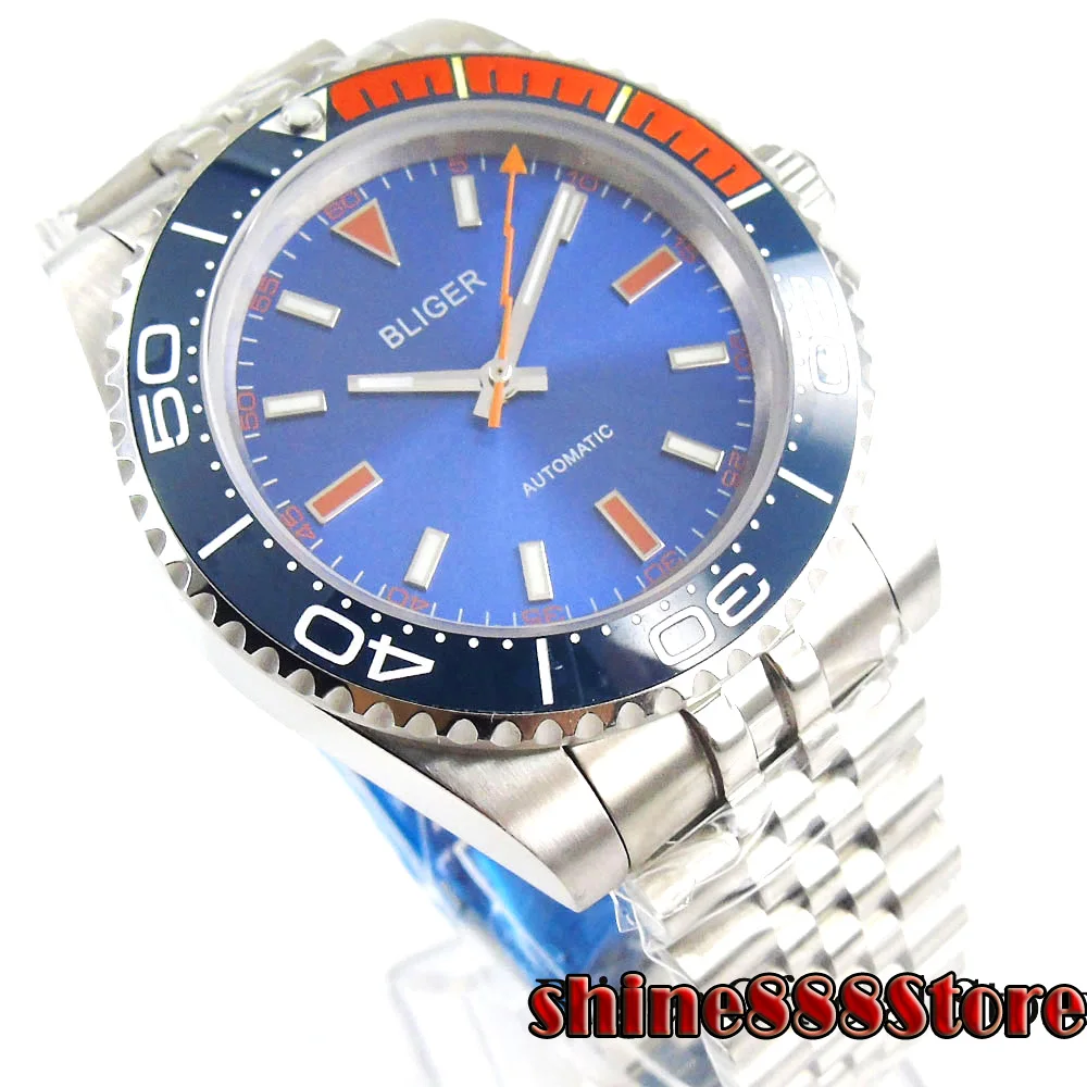 

BLIGER Business Style Blue Ceramic Bezel Mechanical Men Watch Sapphire Glass Jubilee Band MIYOTA Movement
