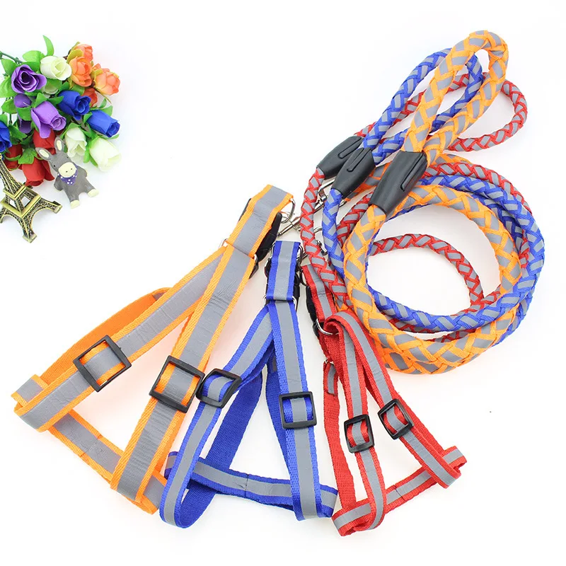 Night Reflective Dog Breast Sling Pet Leash Cat Chain Sets Nylon Traction Collar Cats Products | Дом и сад