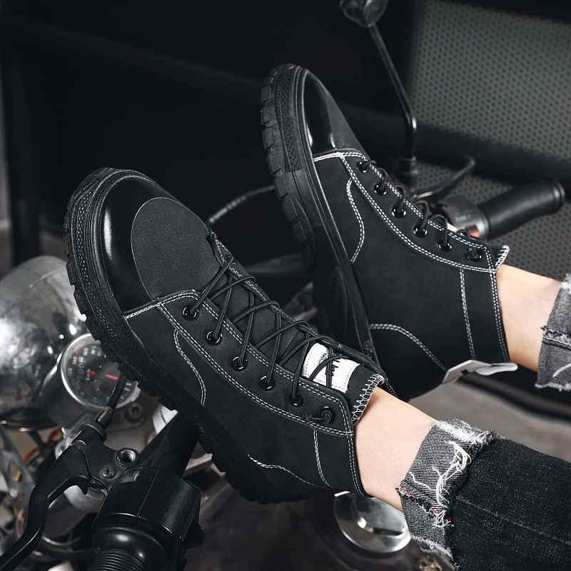 Модные зимние ботинки мужские мотоциклетные повседневная Осенняя обувь для