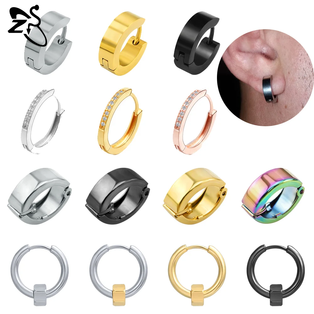 Женские и мужские сережки из нержавеющей стали ZS золотистые/Серебристые кольца