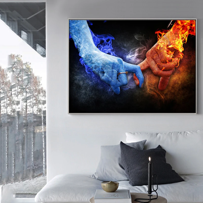 Ледяная и огненная ручная картина пальцы маслом на холсте плакаты принты