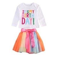 baby girl kid rainbow toddler t shirt colorful tutu lace skirt outfit sets birthday princess clothes 1 6y