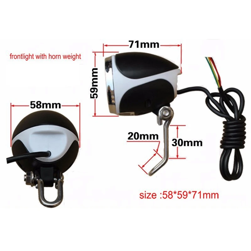 Ebike Light 24V36V48V LED Front with Horn Electric Bike Headlight for Scooter Moped MTB Tricycle | Спорт и развлечения