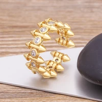 fashion copper zircon open cuff ring high quality geometric accessories connected adjustable jewelry punk women man party gift