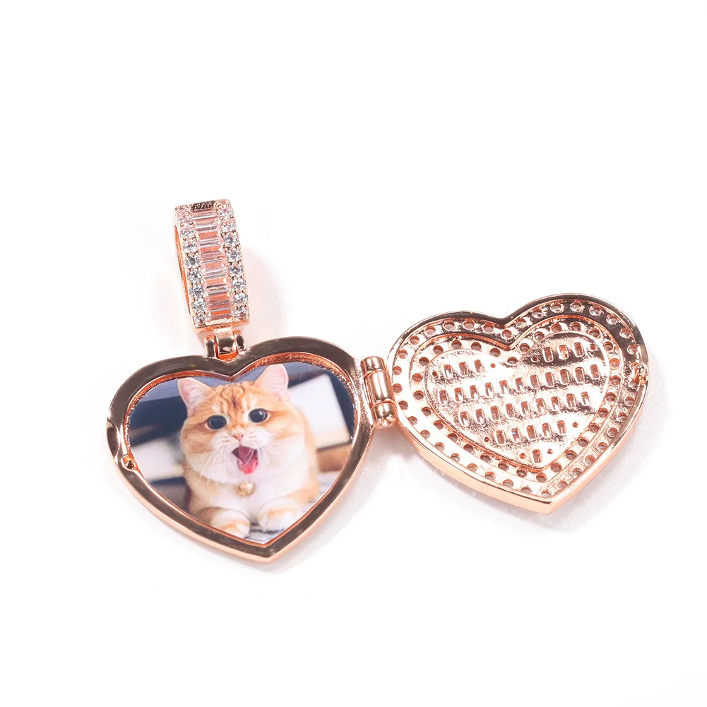 

Heart-shaped Photo Pendant Iced Zircon Cubic Zirconia Pendant Hip Hop Fashion Jewelry Can Be Opened
