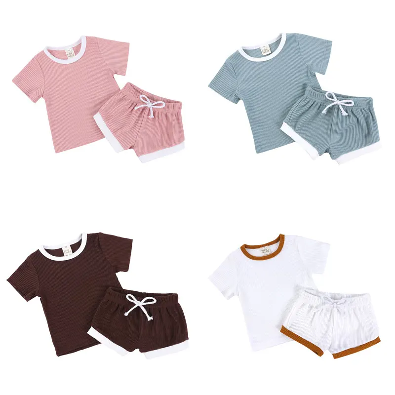 

Summer Boy Toddler Clothes Sets Casual Solid Color Baby Girl Clothing Suit Cotton Short Sleeve Tops+ Shorts Outfits 6-24 Months