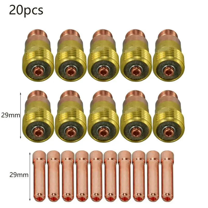 

Комплект коротких газовых линз TIG 17GL332 10N24S 3/32, Комплект цанг TIG DB SR WP 17 18 26, долговечные сварофонарь Tig, расходные материалы, 20 шт.