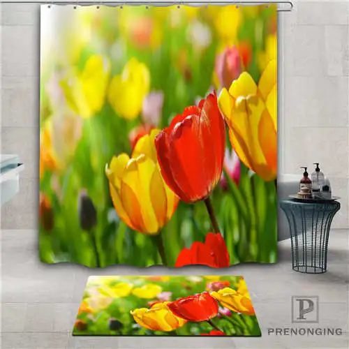 Пользовательские красочные тюльпаны (1) водонепроницаемый занавески для душа