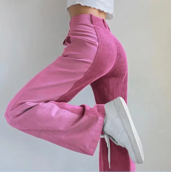 

Женские брюки с высокой талией градиент синие брюки с широкими штанинами вельветовые длинные голубые джинсы с карманами на молнии повседне...