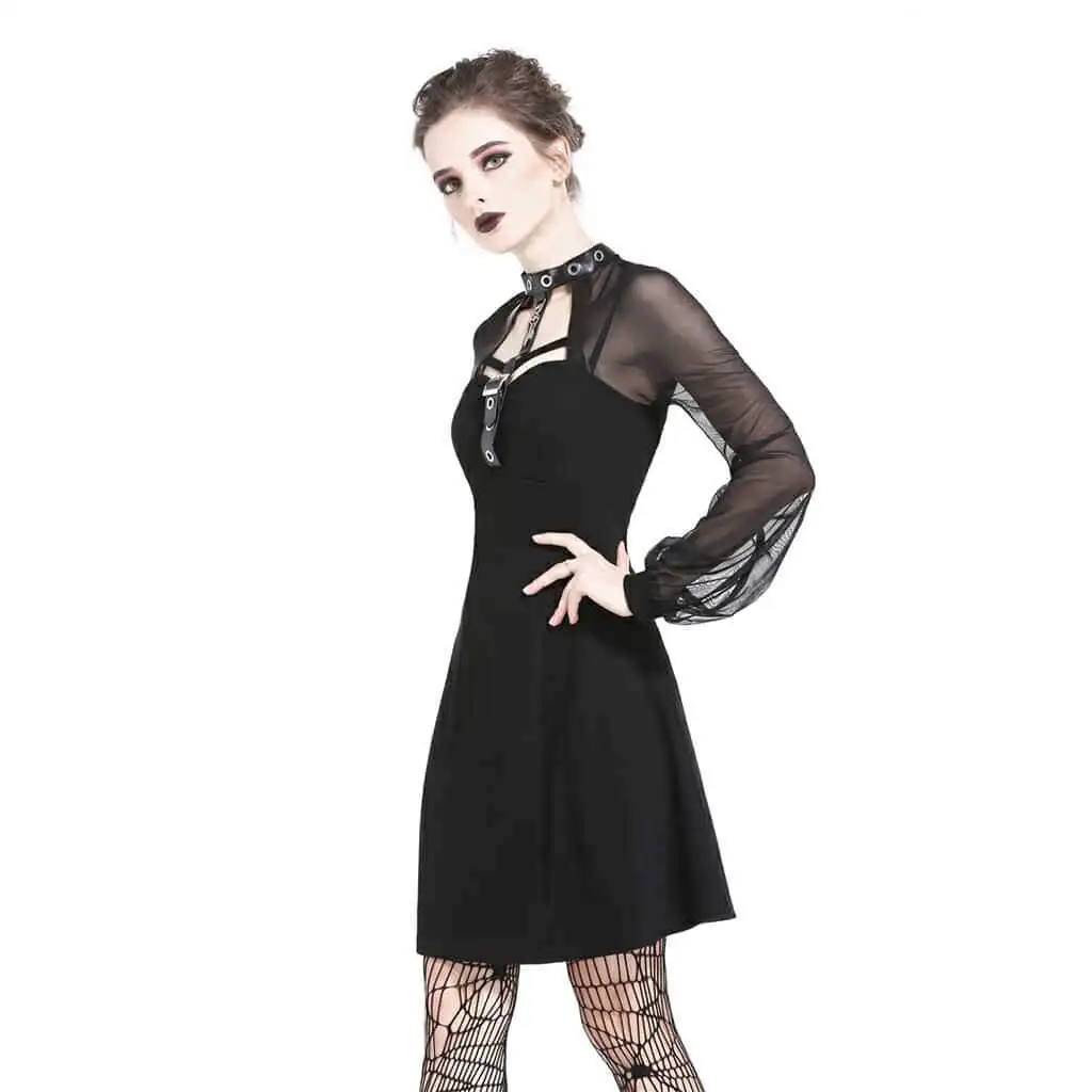 Darkinlove Для женщин с сетчатыми рукавами гот Цельнокройное платье DW207|Женские
