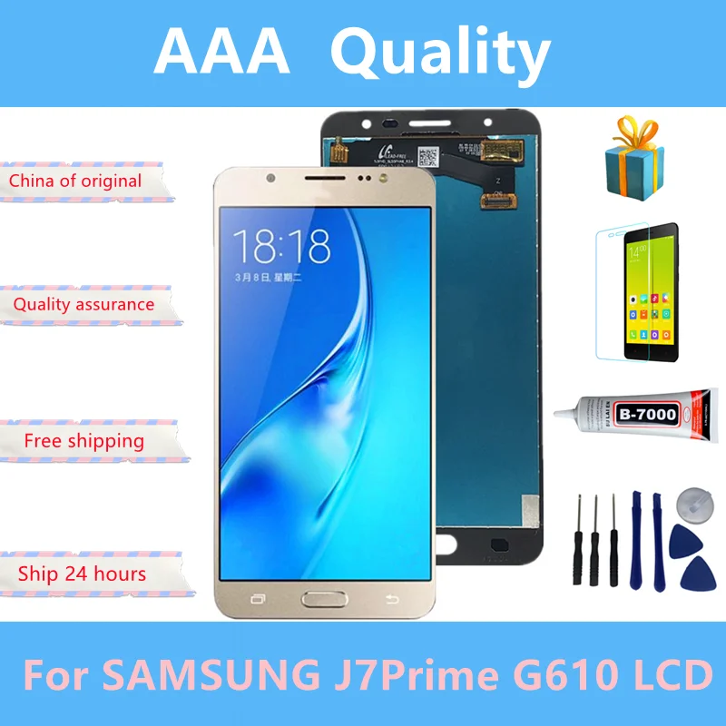 Pantalla LCD Original para SAMSUNG GALAXY J7 Prime G610 G610F G610M, montaje de digitalizador con pantalla t&aacute;ctil de un solo/doble orificio-0