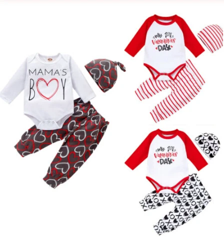 

Боди с длинными рукавами и надписью «My 1st Valentine's Day» для маленьких мальчиков и девочек от 0 до 24 месяцев шапочка, комплект из 3 предметов, хлопк...