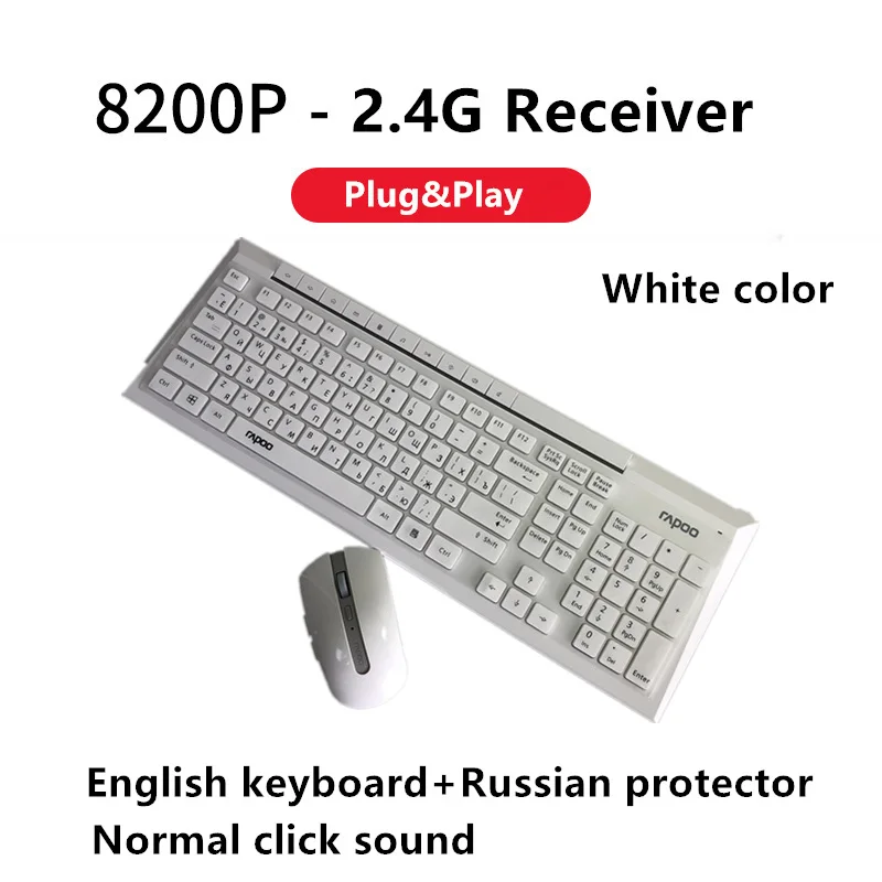 8200P Russian White Rapoo мультимедийная Беспроводная клавиатура мышь комбо с модными ультра тонкими Whaterproof бесшумными мышами для компьютера ПК игровой ТВ - Цвет: 8200P Russian White