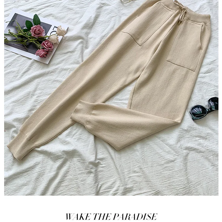 

Women Knit Leopard Pullover Sweaters+Pants Sets Woman Fashion Jumpers Trousers 2 PCS Costumes Outfit