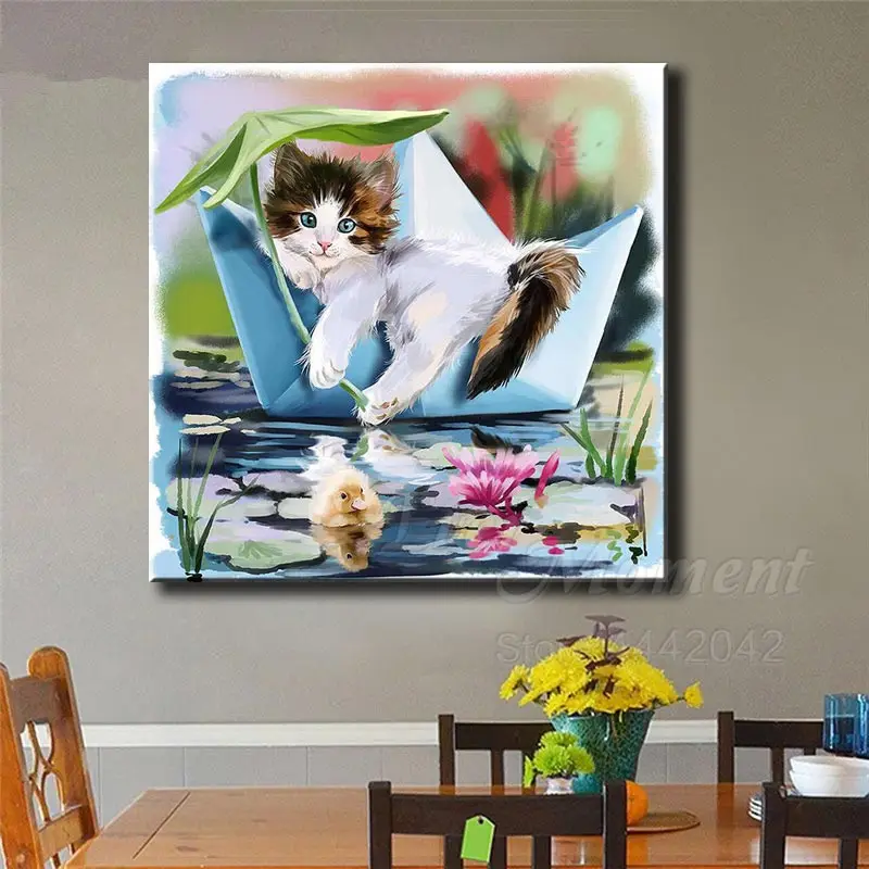 Алмазная живопись с котом и лодочкой Ever Instant картина Стразы 5D сделай сам полная