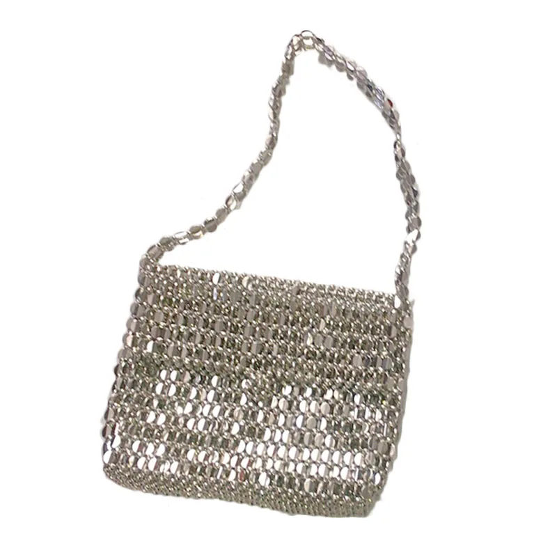 

Lady Luxury Latest Bridal Gold Vintage Metalic Shiny Sequin Bag Hand-Woven Beads Pearl Shoulder Bag for Women Purse Crossbody