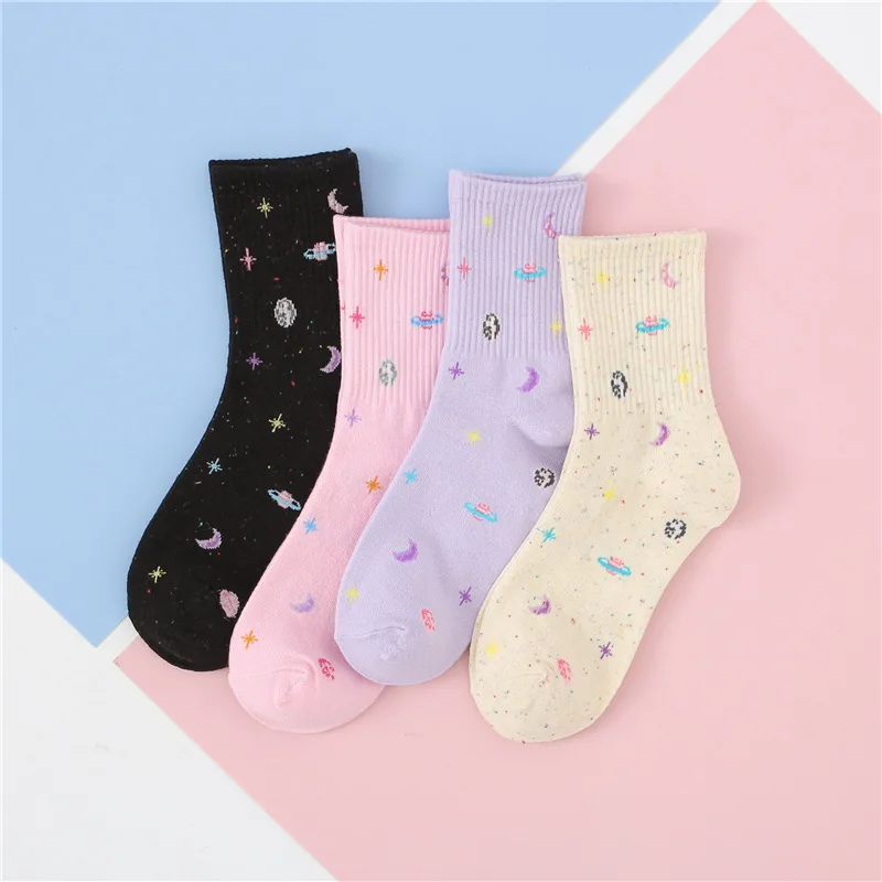 В стиле Harajuku Planet из пряжи забавные носки японский Творческий Луна со звездами Для