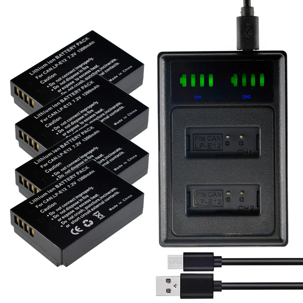 Батарея + светодиодный USB Зарядное устройство для Canon LP-E12 EOS M M2 M10 M50 M100 100D / PowerShot SX70