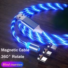 Магнитный кабель USB Type-C Micro, светодиодный кабель с подсветкой, кабель для быстрой зарядки USB, зарядный кабель, провод для iPhone, Huawei, Samsung