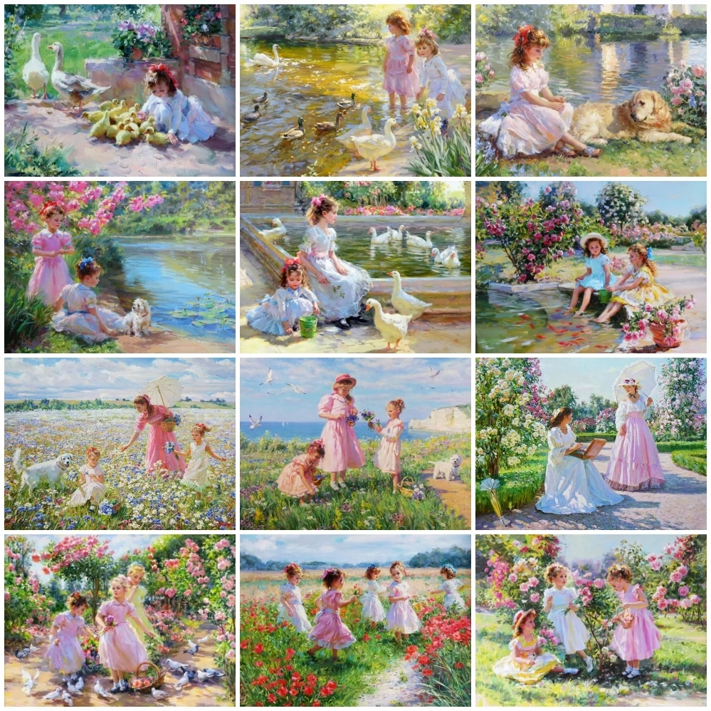 

AZQSD Full Square Diamond Painting Girl Garden Home Decoration Diamond Embroidery Portrait Mosaic Picture Of Rhinestones