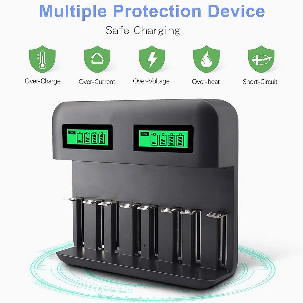 Зарядное устройство с 8 разъемами и usb питанием AA/AAA/C/D зарядное ЖК